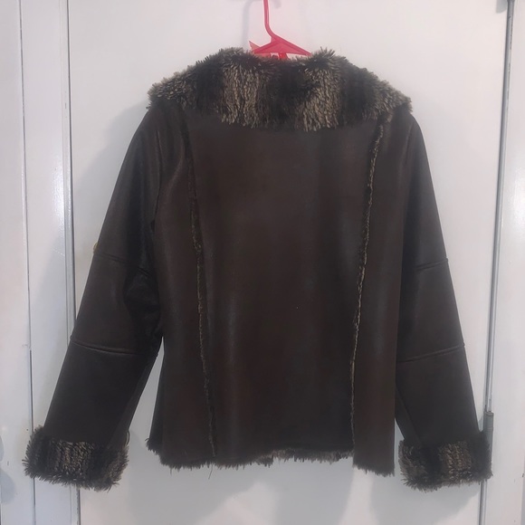 Faux Fur & Leather Chico’s Button Down Jacket - Picture 2 of 4